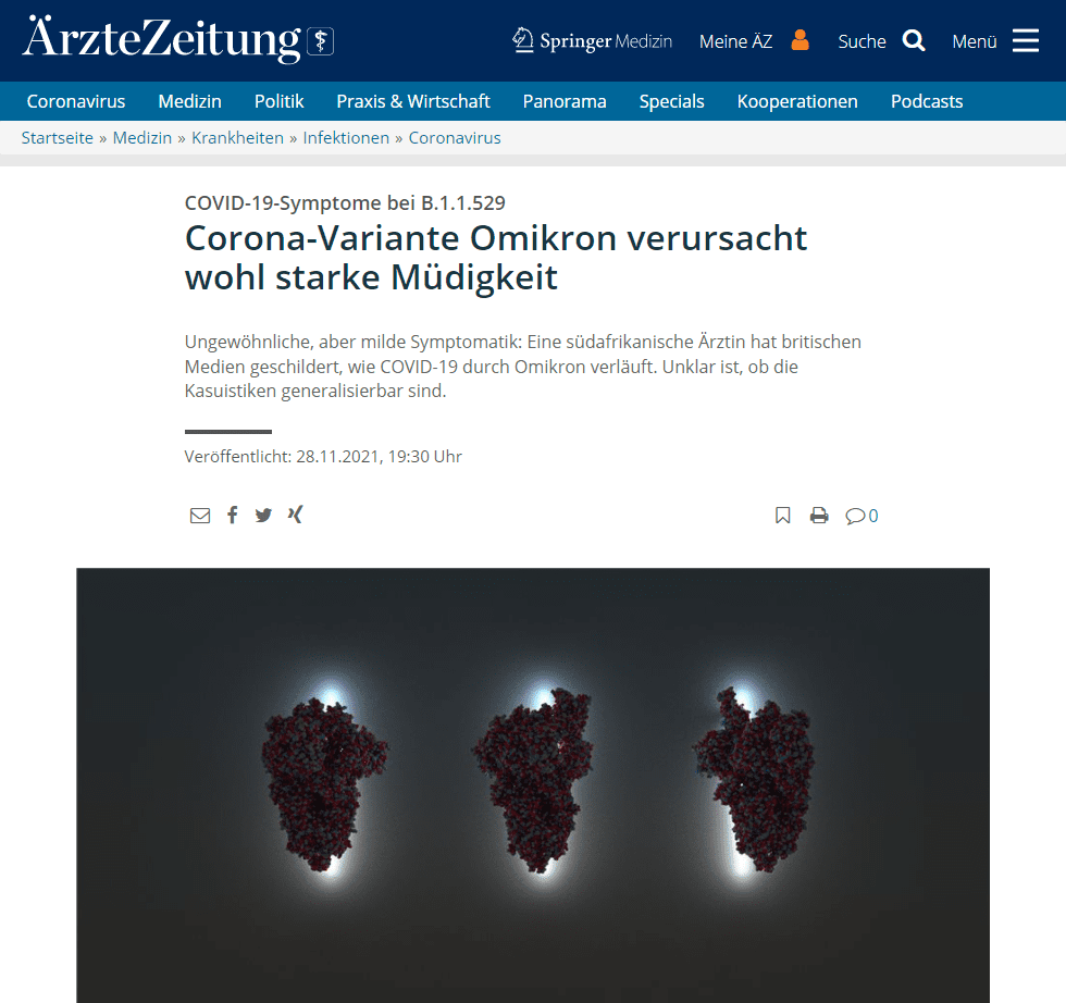 London. Die bislang mit der neuen SARS-CoV-2-Variante Omikron (B.1.1.529) infizierten Menschen in Südafrika sind nach Angaben der dortigen Mediziner-Vereinigung (SAMA) bislang nicht schwer erkrankt. Die Vorsitzende des südafrikanischen Ärzteverbands, Dr. Angélique Coetzee, sagte der BBC, dass die bisher in ihrem Land festgestellten Fälle nicht schwerwiegend seien. Allerdings seien die Untersuchungen zu dieser Variante noch in einem sehr frühen Stadium. In dem Land seien nur rund 24 Prozent der Menschen vollständig geimpft.

„Die Patienten klagen meist über einen schmerzenden Körper und Müdigkeit, extreme Müdigkeit, und wir sehen es bei der jüngeren Generation, nicht bei den älteren Menschen“, sagte sie. Es handele sich nicht um Patienten, die direkt in ein Krankenhaus eingeliefert würden, sagte Coetzee.

Dem britischen „Telegraph“ sagte sie, man müsse sich aber Sorgen machen, dass die neue Variante des Coronavirus ältere Menschen mit Vorerkrankungen viel härter treffen könnte. In Südafrika sind nur etwa sechs Prozent der Bevölkerung über 65 Jahre alt.

Variante am 18. November entdeckt
Coetzee fügte hinzu, die Symptome bei Erkrankungen durch die neue Variante seien zwar ungewöhnlich, aber mild. Sie sei zum ersten Mal auf die Möglichkeit einer neuen Variante aufmerksam gemacht worden, als Anfang November Patienten mit ungewöhnlichen COVID-19-Symptomen in ihre Praxis in Pretoria gekommen seien.

Sie hätten unter starker Müdigkeit gelitten. Keiner von ihnen habe einen Geschmacks- oder Geruchsverlust beklagt. „Ihre Symptome waren so anders und milder als die, die ich zuvor behandelt hatte“.

Coetzee war den Angaben zufolge die erste südafrikanische Ärztin, die die Behörden am 18. November auf Patienten mit einer neuen Variante aufmerksam gemacht hatte.

Die Omikron-Variante (B.1.1.529) war zuerst im südlichen Afrika nachgewiesen worden. Die Weltgesundheitsorganisation (WHO) stuft sie als „besorgniserregend“ (Variant of Concern, VOC) ein. Die EU-Gesundheitsbehörde ECDC spricht von ernsthaften Sorgen, dass die Variante die Wirksamkeit der Corona-Impfstoffe erheblich verringern und das Risiko von Reinfektionen erhöhen könnte. Welche genauen Auswirkungen die Variante hat, steht aber noch nicht fest.