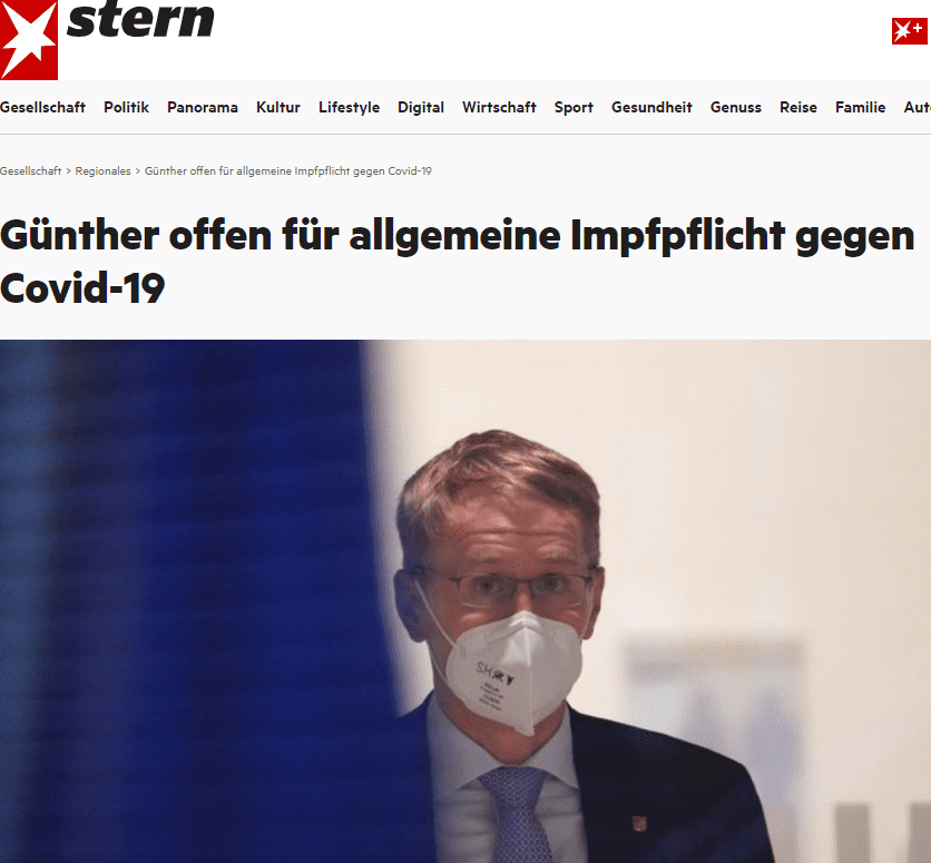 Schleswig-Holsteins Ministerpräsident Daniel Günther (CDU) hat sich offen für eine allgemeine Impfpflicht zur Bekämpfung der Corona-Pandemie gezeigt. Zwar hoffe er, «dass es am Ende ohne allgemeine Impfpflicht geht», sagte Günther der Online-Ausgabe der Tageszeitung «Die Welt». «Wenn nicht, bin ich allerdings auch bereit, diesen Schritt zu gehen.» Das Land dürfe nicht dauerhaft von dieser Pandemie dominiert werden.

Die Politik müsse sich noch intensiver um Ungeimpfte kümmern. «Hier müssen wir noch mehr Druck machen», sagte Günther. «Ich bin, wenn es um Impfpflichten und zusätzliche Einschränkungen für Ungeimpfte geht, jedenfalls für weitere Maßnahmen offen.»

Dagegen sprach sich der Regierungschef gegen einen generellen Lockdown aus. «Wir sind jetzt in einer Phase der Pandemie, in der es nicht mehr darum gehen kann, jeden Ungeimpften vor einer Infektion zu schützen. Jeder kann sich schützen lassen - durch eine Impfung. Das ist der Unterschied zur Lage vor einem Jahr. Und deshalb müssen wir auch mit den Einschränkungen differenzierter umgehen. Ein pauschaler Lockdown ist aus meiner Sicht keine angemessene Maßnahme.»

Günther warnte Bund und Länder vor überzogenen und damit kontraproduktiven Corona-Regeln. «Unsere Erkenntnis aus dem letzten Winter ist doch, dass das Infektionsgeschehen im privaten und damit zwangsläufig weniger regulierten Raum deutlich höher ist als an öffentlichen, regulierten Orten. Generelle Schließungen müssen wir deshalb vermeiden.» Veranstaltungen und Gastronomie-Besuche müssten auch bei steigenden Infektionszahlen möglich sein.