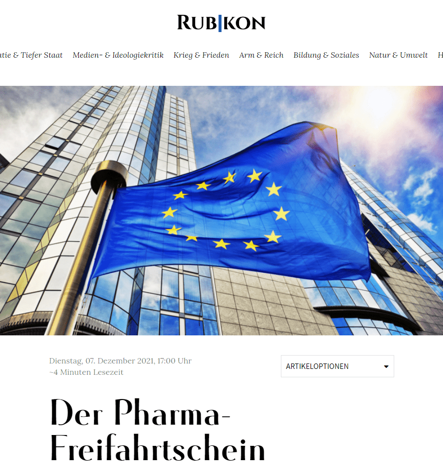 Die EU wird zu einem El Dorado für Pharmakonzerne. Nicht nur, dass dieser Staatenverbund den größten Pharmadeal in der Geschichte der Menschheit abschloss. Nun erwägt die EU-Kommissionspräsidentin Ursula von der Leyen sogar eine Impfpflicht in der EU. Für Pharmakonzerne bedeutet dies selbsterklärend ein ganzes Orchester aus klingelnden Kassen. Eine besonders sinistre Rolle spielt hierbei der Riesen-Konzern Pfizer. Dieser ist bislang unangefochtener Weltmeister bei Pharma-Strafzahlungen. Doch der Konzern, genauer gesagt sein zwielichtiger CEO Albert Bourla, steht nun im Rampenlicht. Bei einer Veranstaltung des Atlantic Council zeichnete Frau von der Leyen diesen für seine „besondere Führungsqualität“ aus. Fragt sich, welche Bürger in dieser ach so demokratischen EU dieses Event bestellt haben oder gar die Gelegenheit hatten, über diese Vorgänge abzustimmen.

Aus diesem aktuellen Anlass zeige ich euch ein herzerwärmendes Foto. Es wurde aufgenommen vor einigen Tagen, genauer am 11. November 2021, beim „Atlantic Council“. Hier übergibt Ursula von der Leyen, Chefin der Europäischen Union, von keinem EU-Bürger gewählt, den „Distinguished Leadership Award“ an niemand Geringeren als Albert Bourla. Bourla seinerseits ist niemand Geringeres als der Chef des Pharmafia-Konzerns Pfizer. Ich bin so frei und ergänze einige kontextsensivite Infos.

Die EU-Chefin Ursula von der Leyen
... kauft von Pfizer, Albert Bourla vertraglich die unvorstellbare Summe von 1.800.000.000 Dosen mRNA-Plörre à geschätzte 20 US-Dollar pro Dosis. Darauf, die genauen Details zu erfahren, haben EU-Bürger kein Recht. Diese bleiben nach wie vor geheim. Der Wert des Deals wird also auf 36.000.000.000 Dollar geschätzt. Es ist der größte Pharma-Deal der Weltgeschichte.

Der „Atlantic Council“
... auf dessen Veranstaltung von der Leyen vor wenigen Tagen den Pfizer-CEO für „ausgezeichnete Führungsqualitäten“ im Namen der EU auszeichnete, ist — der Name lässt es schon vermuten — eine transatlantische Lobbyorganisation. Diese ist extrem einflussreich und wird gesteuert von den mächtigsten Konzernen der Welt, ranghohen Regierungsvertretern und Ex-Militärs. Sie wurde 1961 in Washington gegründet — wo sonst. Finanziert wird sie direkt von Superreichen, aber auch von den großen Rüstungsunternehmen dieser Welt. Lockheed Martin, Krauss-Maffei, Airbus, Boeing und andere pumpen genauso Geld in die Organisation wie BlackRock und die Bertelsmann Stiftung.

Der Atlantic Council pflegt jede Menge wichtige Partnerschaften, etwa mit Facebook — hier geht's direkt um die öffentliche Meinung.

Die Organisation formte seinerzeit das berüchtigte sogenannte „Freihandelsabkommen“ TTIP und griff direkt in die weltweiten Verhandlungen ein. Alle Führer des „Thinktanks“ wandeln regelmäßig durch Drehtüren in die Politik und zurück.

Verteidigungsminister, US-Sicherheitsberater, Minister, Generäle: Das Who's who der Marionetten des internationalen militärisch-industriellen Komplexes bildet das Führungspersonal dieser Organisation der transnationalen, demokratisch nicht legitimierten Strippenzieher, die sich regelmäßig schamlos selbst feiert.

Der Konzern Pfizer
… stand mehrfach vor Gericht wegen Korruption, Fälschung von Studienergebnissen und Schmiergeldzahlungen. Der Biontech-Partner Pfizer wurde von der amerikanischen Justiz im Jahr 2009 zu einer Rekordstrafe verurteilt, unter anderem wegen Schmiergeldzahlungen an Ärzte. Wegen Betrugs musste der Monsterkonzern, dessen Chef vor wenigen Tagen von Ursula von der Leyen für „vorbildliche Führerschaft“ ausgezeichnet wurde, die höchste jemals von einem Pharmakonzern zu berappende Strafe zahlen. 2.300.000.000 Dollar blechte Pfizer für seine Betrügereien. Noch einmal 1.000.000.000 Dollar waren fällig für Bestechung, illegale Schmiergelder und dubiose „Marketing“-Deals.

Nichts Neues für Pfizer: Bereits 2004 musste der Pharmakonzern 430.000.000 Dollar zahlen. Er hatte im großen Stil das Epilepsie-Medikament Neurontin für diverse Anwendungen vermarktet, obwohl durch Studien erwiesen war, dass es völlig unwirksam ist.

Im November 2021 erhob eine Whistleblowerin erneut schwere Vorwürfe gegen Pfizer und seinen CEO Albert Bourla. Diesmal geht's um nichts anderes als den weltweit am häufigsten verimpften Covid-Impfstoff „Comirnaty“: Die hochrangige US-Forscherin, die für Pfizer an dessen Wirksamkeitsstudien mitwirkte, sagte aus, dass elementare Daten der Studie gefälscht seien. Weiter seien Patienten zu wenig anonymisiert worden und völlig unzureichend ausgebildete Impf-Fachkräfte an der Studie beteiligt gewesen. Außerdem seien unerwünschte Ergebnisse unter den Tisch gekehrt worden.

Als die besagte Forscherin und Regionaldirektorin Brook Jackson eine Beschwerde per E-Mail an die US-Aufsichtsbehörde FDA verschickte, wurde Jackson daraufhin noch am selben Tag gefeuert.

Der erwartete Jahresumsatz von Pfizer allein mit Biontechs „Comirnaty“ beträgt: 16.000.000.000 Dollar.

Nebenschauplatz: Han Steutel ist seit Herbst 2019 Präsident des Verbandes der forschenden Arzneimittelhersteller (vfa). Deutsche Medien zitierten ihn zu Anfang der „Pandemie“ mit folgendem, legendären Satz: „Niemand wird mit einem Corona-Impfstoff große Profite einfahren.“

Die neu entdeckte Covid-Variante „Omikron“ bedeutet übrigens noch einmal einen Booster von geschätzten 45.000.000.000 Euro für die Pharmafia, so der Focus.

Das Beste: Weder für millionenfaches Impfversagen in der EU noch für Nebenwirkungen oder gar Langzeitschäden übernimmt Pfizer die Haftung. Weder jetzt noch in Zukunft. Das hat sich Pfizer-CEO Albert Bourla nämlich von EU-Chefin von der Leyen in den Liefervertrag schreiben lassen.

Na, wenn das alles nicht mal für „vorbildliche Führung“ im Sinne der EU-Eliten steht. Eine völlig berechtigte Preisübergabe also, so unter zwei Partnern ... Diese erinnert mich an ein schönes Zitat, das Mussolini zugeschrieben wird:

„Der Faschismus sollte Korporatismus heißen, weil er die perfekte Verschmelzung der Macht von Regierung und Konzernen ist.“