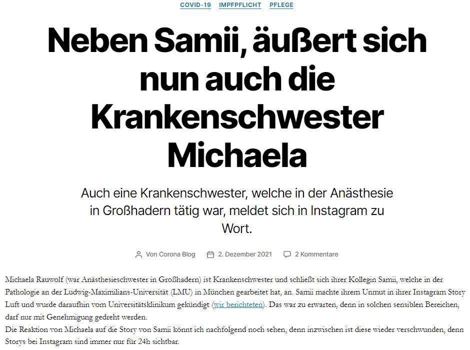 Wir sehen nun eine Aktion der Beiden, namens Paragraph 32, immer häufiger in Social Media herumgeistern. Angekündigt wird dabei eine Versammlung. Wie erfolgsversprechend das Ganze ist, können wir nicht abschließend beurteilen. Es ist aber zu beobachten, dass die beiden Damen innerhalb kürzester Zeit an Reichweite gewonnen haben. Was aber hinter dieser Versammlung steckt weiß man noch nicht. Deshalb unser Appell: verlasst euch nicht auf Andere, die einen vielleicht enttäuschen könnten. Deshalb schaut im Demokalender vorbei und geht regional auf die Straßen.