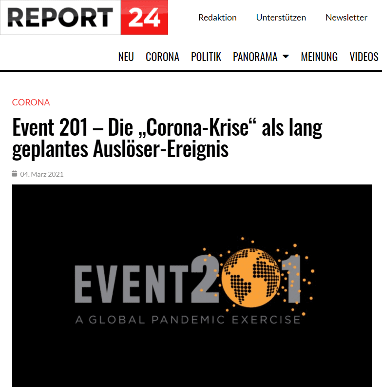 Bereits am 13. Juni 2019 unterzeichneten Klaus Schwab, Direktor vom WEF und António Guterres, Generalsekretär der UNO, eine Partnerschaft zwischen ihren beiden „Organisationen“. Die passierte ohne nennenswerte Aufmerksamkeit in den Medien, obwohl an dem Tag ungeheuerliche Implikationen für die Menschheit beschlossen wurden. Die Unterschriften bedeuteten, dass die Macht über unser Leben mit einem Federstrich an globale Großkonzerne und deren Besitzer übergeben wurde.

Das WEF und die UN einigten sich auf sechs Fokusbereiche:

Die Finanzierung der UNO-Agenda 2030
Klimaveränderungen
Gesundheit
Digitale Zusammenarbeit
Gleichberechtigung und “Frauenbefreiung”
Ausbildung und Kompetenzentwicklung
Der Zweck der Zusammenarbeit ist vorgeblich, die Umsetzung der „Nachhaltigkeitsagenda der UNO und die 17 globalen Ziele“ zu gewährleisten. Im Abkommen wird zudem festgelegt, dass die vierte industrielle Revolution des WEF eine wichtige Komponente darstellt, um die Agenda des Great Reset durchführen zu können. Digitalisierung wird als Schlüssel des Plans angesehen.

Nur wenige Monate später, im Januar 2020, trafen sich die Globalisten erneut in Davos und veröffentlichten einen Bericht „Unlocking Technology for the Global Goalsˮ, der deutlich zeigte, wie sich das WEF die Zukunft vorstellt. Das WEF träumt von großen Technologie-Unternehmen, die die Probleme der Welt mit Hilfe von Künstlichen Intelligenzen, Satelliten, Drohnen und Internet bis hin zum synthetischem Essen auf dem Teller, lösen sollen. Kontrolle- und Totalüberwachung der gläsernen Bürger ist Voraussetzung, Freiheit und Privatssphäre sollen der Vergangenheit angehören.

Die „Corona-Krise“ ist lang geplantes Auslöser-Ereignis
Das WEF erkärte am 11. März Covid-19 als Pandemie, was dem WEF ein Fenster der Möglichkeiten eröffnete, um schnell eine neue Weltordnung einzuführen. Das WEF hat sehr lange den Putsch der Demokratien weltweit vorbereitet.

Bereits 2006 behandelte der erste Bericht des WEF die globalen Risiken und welche Maßnahmen bei einer eventuellen Pandemie (einige der Empfehlungen wurden 2009 in Zusammenhang mit der Schweinegrippe getestet) nötig sind. Die Rockefeller Foundation publizierte schon 2010 ein Dokument namens „Scenarios for the Future of Technology and International Developmentˮ, in dem die Lockdowns und das Corona-Szenario nahezu prophetisch beschrieben wurden.

Event 201 war eine Generalprobe
Ein Jahr bevor Corona dann angeblich die Welt befiel, publizierte das WEF den Bericht „Outbreak Readiness and Business Impact – Protecting Lives and Livelihoods across the Global Economyˮ, was zeigte, dass die umfassenden Vorbereitungen für den weltweiten Putsch fast fertig waren. Im Oktober 2019 fand dann eine Generalprobe mit der Übung Event 201 in New York statt, bei der das WEF, die Bill & Melinda Gates Foundation und John Hopkins University und weitere Globalisten teilnahmen.

Paul Schreyer zeigt im obigen Video, dass die Politik in der Corona-Krise nicht aus heiterem Himmel kam. Der „Kampf gegen die Viren“ begann schon in den 1990er Jahren als „Kampf gegen den Bioterror“. Seine Recherche zeigt: Über zwanzig Jahre lang wurden in Planspielen immer wieder Pandemie-Szenarien geprobt, erst in den USA, später international abgestimmt, auch mit deutscher Beteiligung. Die Titel dieser Übungen erinnern an Hollywood-Produktionen: „Dark Winter“ (2001), „Global Mercury“ (2003), „Atlantic Storm“ (2005) oder „Clade X“ (2018). Beteiligt waren hochrangige Behörden- und Regierungsvertreter sowie bekannte Journalisten, zuletzt, bei „Event 201“ im Oktober 2019, auch Vorstandsmitglieder großer Weltkonzerne. Nachdem die Weltgesundheitsorganisation WHO 2020 eine Coronavirus-Pandemie ausgerufen hatte, wurden viele der jahrelang geprobten und diskutierten Maßnahmen global umgesetzt.

In Schreyers Vortrag wird chronologisch nachgezeichnet, wie es zu diesen Übungen kam, wer sie organisierte und welche Parallelen der Drehbücher zur aktuellen Situation bestehen. Ist das Virus nur ein Vorwand für eine länger geplante weltweite Umgestaltung? Und war ein schweres Börsenbeben im September 2019 vielleicht der eigentliche Auslöser für den globalen Lockdown?

Liste der „Player“ bei Event 201:

Latoya Abbott, Risk Management & Global Senior Director Occupational Health Services, Marriott International
Sofia Borges, Senior Vice President, UN Foundation
Brad Connett, President, U.S. Medical Group, Henry Schein, Inc.
Christopher Elias, President, Global Development division, Bill & Melinda Gates Foundation
Tim Evans, Former Senior Director of Health, World Bank Group
George Gao, Director-General, Chinese Center for Disease Control and Prevention
Avril Haines, Former Deputy Director, Central Intelligence Agency; Former Deputy National Security Advisor
Jane Halton, Board member, ANZ Bank; Former Secretary of Finance & Former Secretary of Health, Australia
Matthew Harrington, Global Chief Operations Officer, Edelman
Martin Knuchel, Head of Crisis, Emergency and Business Continuity Management, Lufthansa Group Airlines
Eduardo Martinez, President, The UPS Foundation
Stephen Redd, Deputy Director for Public Health Service and Implementation Science, US CDC
Hasti Taghi, Vice President & Executive Advisor, NBCUniversal Media
Adrian Thomas, Vice President, Global Public Health, Johnson & Johnson
Lavan Thiru, Chief Representative, Monetary Authority of Singapore
Weitere Quellen:
https://www.centerforhealthsecurity.org/event201/
https://www.weforum.org/press/2019/10/live-simulation-exercise-to-prepare-public-and-private-leaders-for-pandemic-response/
https://www.centerforhealthsecurity.org/event201/about
https://www.centerforhealthsecurity.org/event201/scenario.html
https://www.centerforhealthsecurity.org/event201/recommendations.html
https://www.centerforhealthsecurity.org/news/center-news/2020/2020-01-24-Statement-of-Clarification-Event201.html
https://www.marketwatch.com/story/scientist-who-simulated-the-global-impact-of-a-coronavirus-outbreak-says-the-cats-already-out-of-the-bag-and-chinas-efforts-to-contain-the-disease-unlikely-to-be-effective-2020-01-24