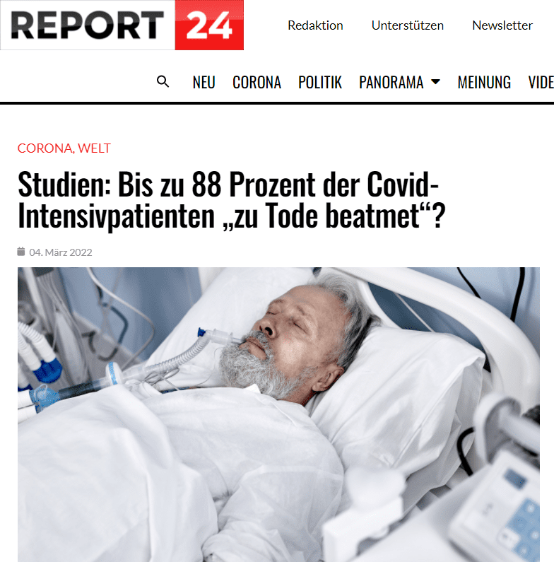 Medizinische Fakten schon seit zwei Jahren bekannt
Leider geizt Epoch Times mit den Quellen (liebe Kollegen, bitte gewohnt euch an, stets alle Quellen zu verlinken!), weshalb wir uns auf die Suche begaben, ob diese Studien tatsächlich existieren. Tatsächlich berichtete INSIDER schon am 9. April 2020 (!), dass 80 Prozent der künstlich beatmeten Coronapatienten in New York City sterben. Die Behauptung basierte auf den Daten der örtlichen Gesundheitsbehörden. Etwas später wurde eine Studie durchgeführt, welche sogar 88 Prozent Todesfälle unter den Beatmeten in New York City auswies (Quelle: Independent).

Als zweite Quelle für die Behauptung dient eine Studie aus Großbritannien. Diese fanden wir in Becker’s Hospital Review. Auch diese Publikation stammt aus dem April 2020. Von 3.883 Menschen, die nach einer Covid-19-Erkrankung künstlich beatmet wurden, starben zwei Drittel.

Am aussagekräftigsten ist die erwähnte Wuhan-Studie: Outcomes of mechanically ventilated patients with COVID-19 associated respiratory failure. Die Untersuchungen fanden zwischen März und April 2020 statt, publiziert wurde die Studie im November 2020. Hier wurde zwischen dem Alter der behandelten Patienten unterschieden. 84,3 Prozent der künstlich beatmeten Menschen über 70 Jahren starben.

Ist künstliche Beatmung als einzige Behandlungsform fahrlässige Tötung?
Dass Covid-Patienten bis heute künstlich beatmet anstelle mit in zahlreichen Studien als wirksam beschriebenen Medikamenten behandelt werden, grenzt an fahrlässige Tötung, jedenfalls kann von sorgsamer und umsichtiger medizinischer Betreuung nach aktuellem Stand der Wissenschaft nicht die Rede sein.

Wie ebenso schon 2020 durchaus breit diskutiert wurde und auch Einzug in den Medien-Mainstream fand, ist künstliche Beatmung hochproblematisch und kann bei falscher Einstellung der Geräte zum Reißen der Lungenflügel führen. Dabei gab man zu bedenken, dass nur ausgebildete Spezialisten eine solche medizinische Notmaßnahme einrichten und überwachen sollten. Es war vor allem dem medizinischen Establishment also schon vor zwei Jahren bewusst, dass diese alleinige Therapiemethode potenziell mehr Schaden anrichtet als Nutzen zu erwarten ist.

Alternativtherapien auch ohne umstrittene Medikamente verfügbar
Wer darauf beharrt, dass Medikamente wie Ivermectin oder Hydroxychloroquin zur Behandlung von Covid-19 nicht in Frage kämen, gerät dennoch in Argumentationsnotstand. Denn eine anerkannte Behandlungsform wäre die Hyperbare Sauerstofftherapie (im Englischen: Hyperbaric oxygen treatment (HBOT)). Dabei wird die Sauerstoffsättigung im Körper erhöht, ohne mechanisch große Luftmengen in die Lungen zu zwingen.

Epoch beschreibt einen diesbezüglichen Versuch in der Notaufnahme des Klinikums der Universität von Chicago (UChicago Medicine). 24 von 24 solchermaßen behandelte Patienten konnten gerettet werden, nur bei einer Person war im weiteren Krankheitsverlauf noch künstliche Beatmung notwendig. Zu der Methode zählen auch regelmäßige Umlagerungen der Patienten, die beispielsweise eine gewisse Zeit auf dem Bauch liegen sollen.

Starben viele Menschen sinnlos?
Wer einen Anverwandten im Krankenhaus verlor, der aufgrund einer Covid-19-Erkrankung künstlich beatmet wurde und in Folge verstarb, sollte vielleicht die Frage stellen, ob dieser Todesfall vermeidbar war, aber im Zuge der allgemeinen Hysterie billigend in Kauf genommen wurde.